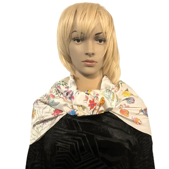 Hand painted signed silk/Satin scarf tropical fish one of a kind Original Spring - Picture 15 of 16